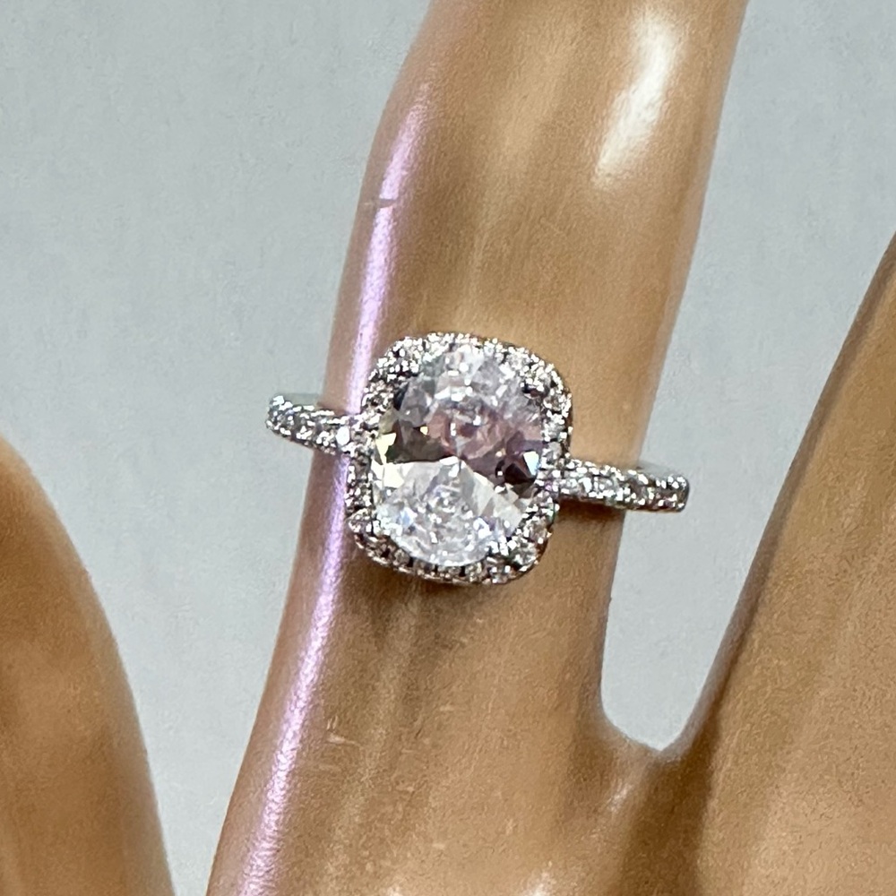 Tibetan silver stamped .925 ring. Cubic zirconia simulated diamond. Size 8.24, 9